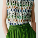 Side Slit Colorful Geometric Print Tank Top - liwisi