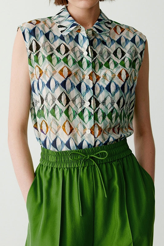 Side Slit Colorful Geometric Print Tank Top - liwisi