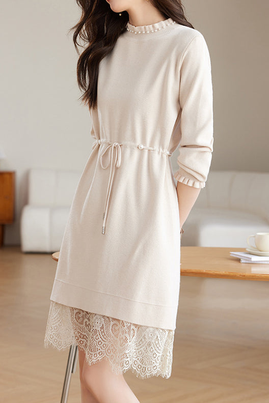 Pearl Beaded Decor Knit Dress - 2 Colors Available - liwisi