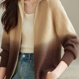 Fashion Gradient Color Double Zipper Cardigan - liwisi