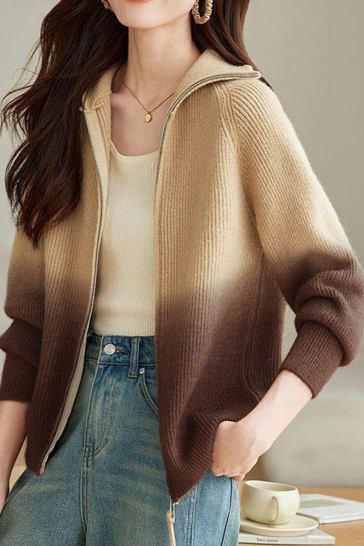 Fashion Gradient Color Double Zipper Cardigan - liwisi