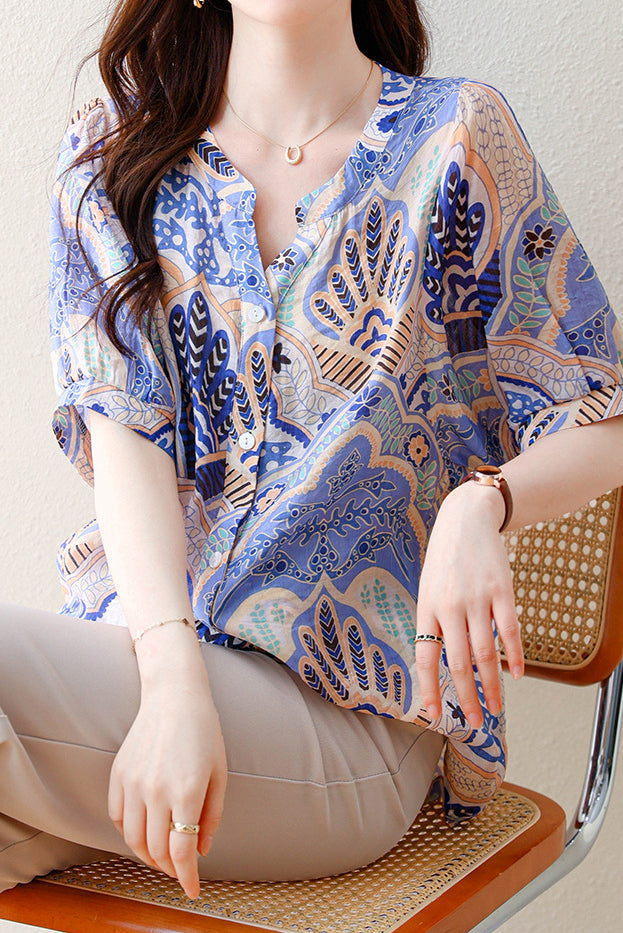 Skipper Collar Printed Short Sleeve Tunic - liwisi