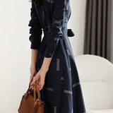 Geometric Print Croissant Sleeve Flare Shirt Dress - liwisi