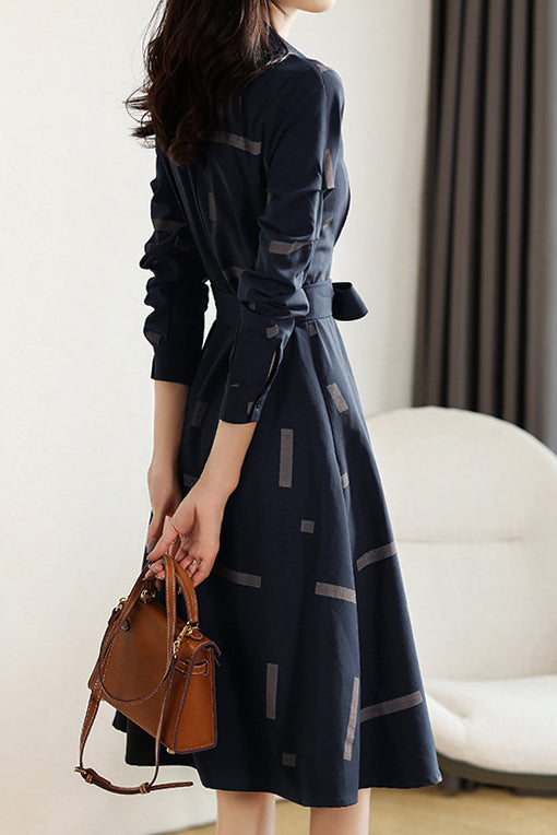 Geometric Print Croissant Sleeve Flare Shirt Dress - liwisi