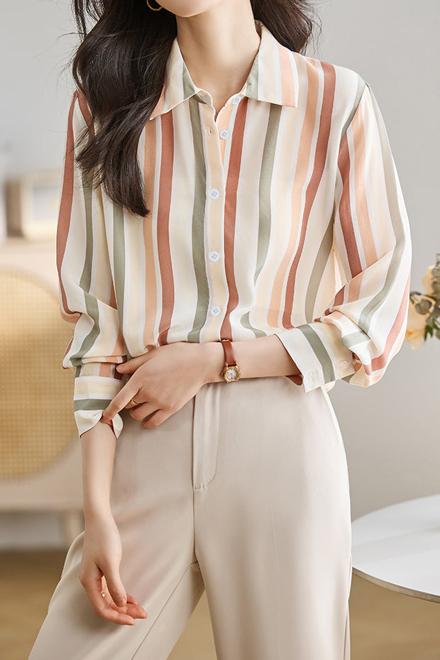 Colorful Striped Long Sleeve Shirt - liwisi