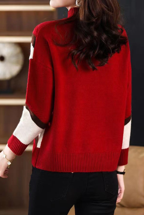 Bottle Neck Jacquard Bi-Color Knit - 4 Colors Available - liwisi