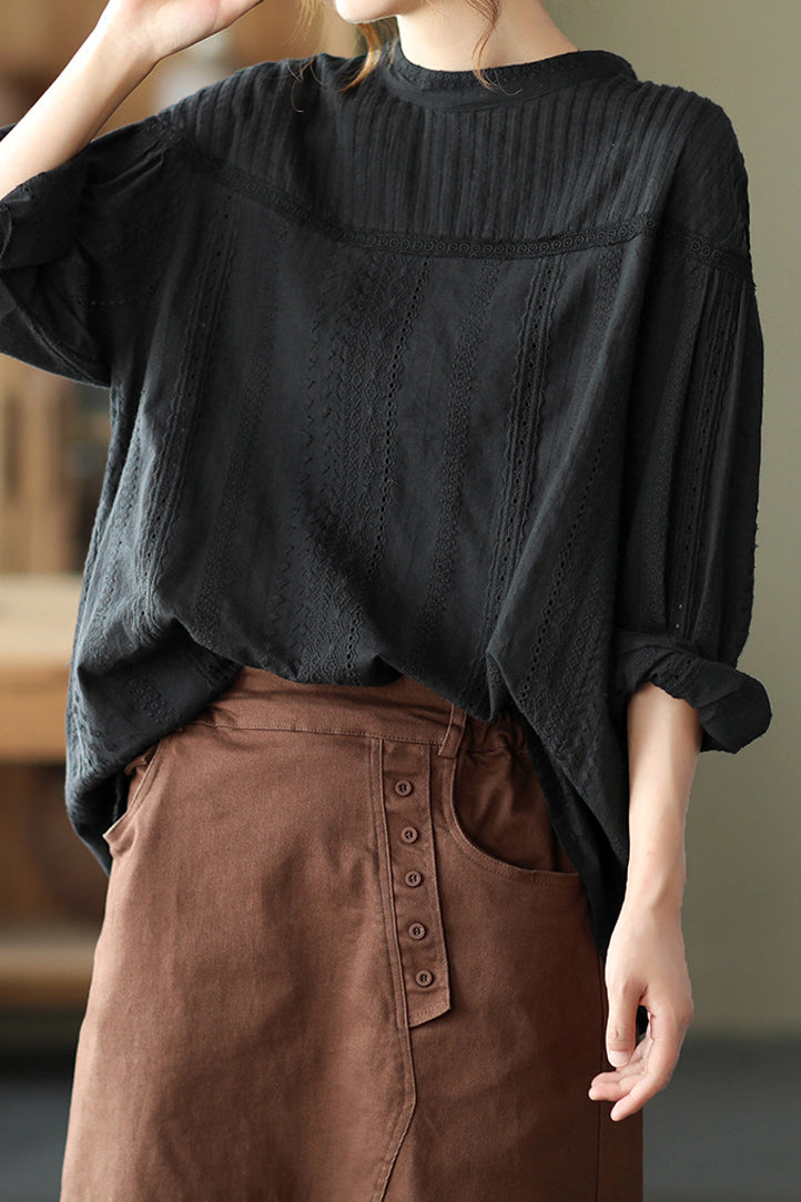 Pintuck Cape Shoulder Jacquard Blouse - 2 Colors Available - liwisi
