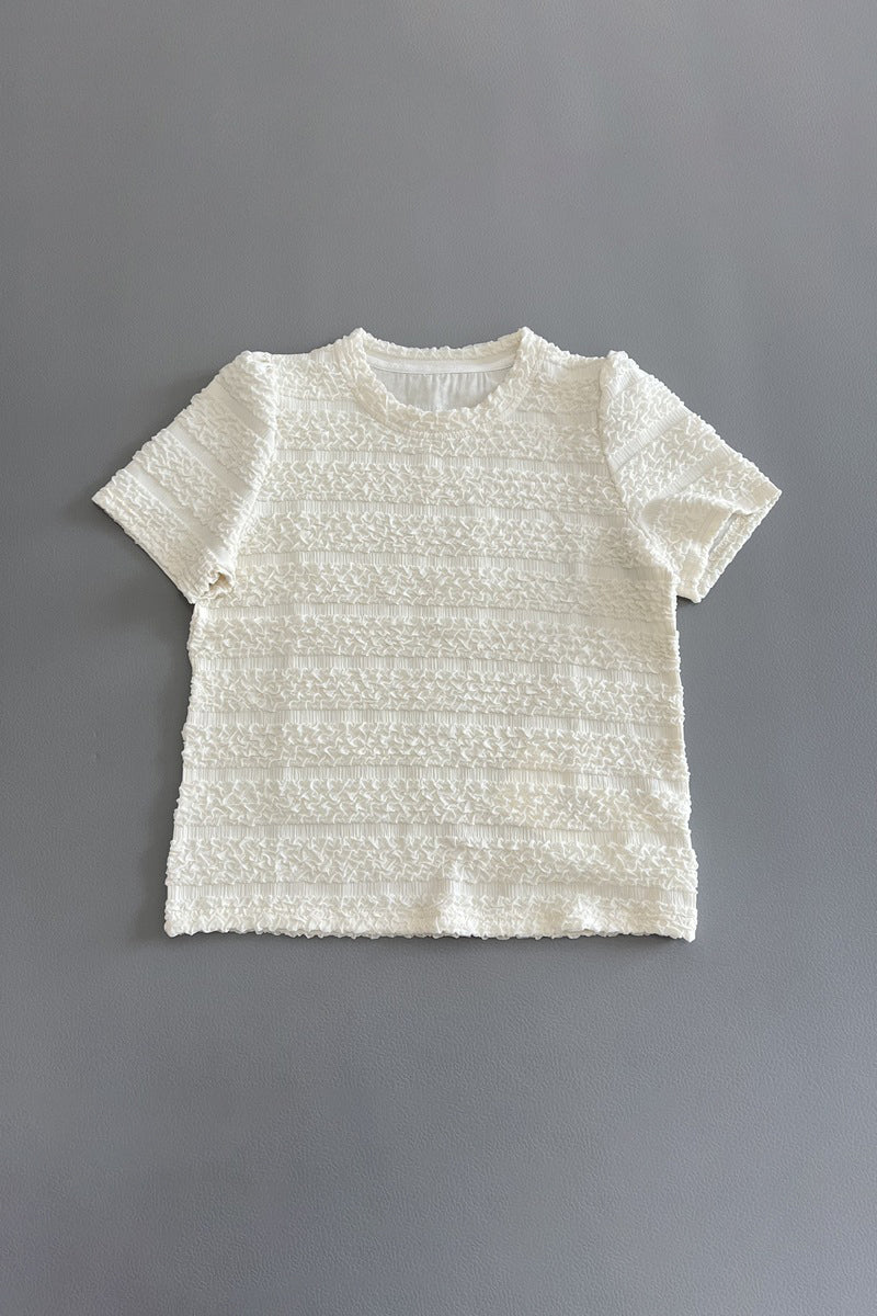 Round Neck Embossed Striped T-Shirt - 2 Colors Available - liwisi