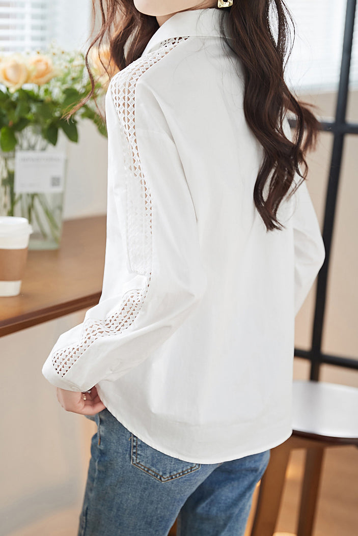 Sheer Lace Contrast Drop Shoulder Shirt - liwisi