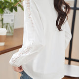 Sheer Lace Contrast Drop Shoulder Shirt - liwisi