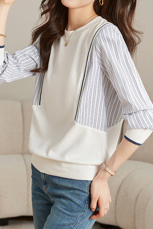 Casual Loose-fit Striped Panel Mock Hoodie - liwisi