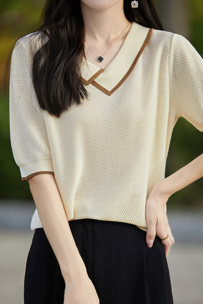 Asymmetrical Chelsea Collar Short Sleeve Knit - 3 Colors Available - liwisi