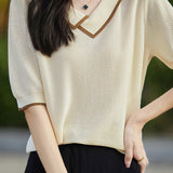 Asymmetrical Chelsea Collar Short Sleeve Knit - 3 Colors Available - liwisi