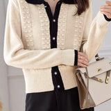 Shirt Collar Jacquard Knit Cardigan - 2 Colors Available - liwisi