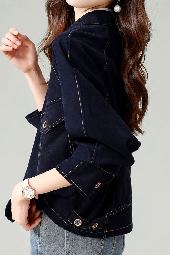 Fashionable Folded Collar Denim Jacket - liwisi