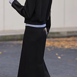 Shirt Collar Color-Block Two-Piece Set - liwisi