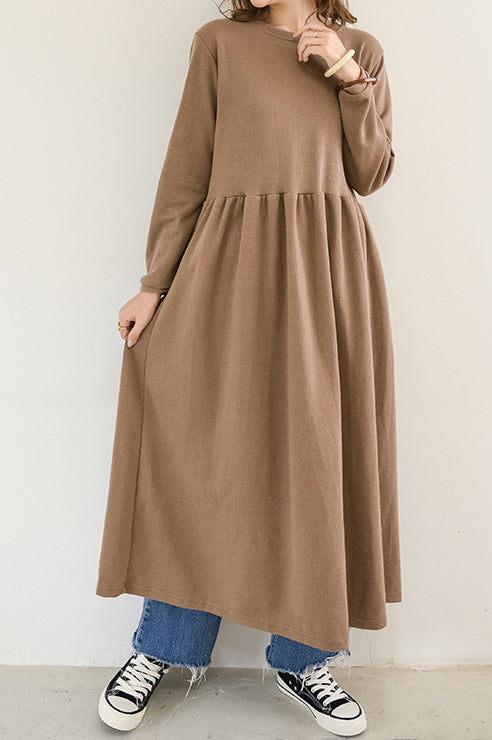 Round Neck Simple Long Maxi Flare Dress - 5 Colors Available - liwisi