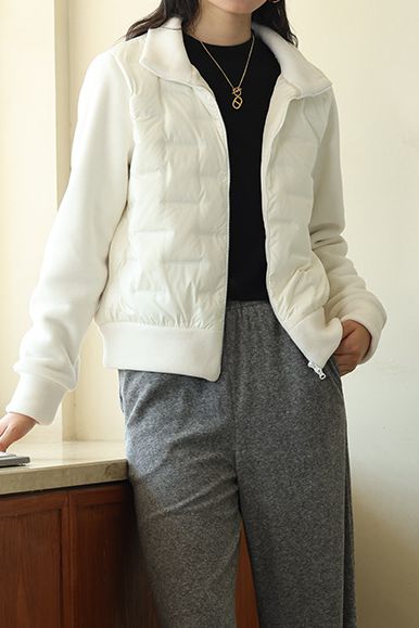 Loose Fit Casual Down Jacket with Fleece Patchwork - liwisi