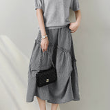 Asymmetrical Contrast Ruffle Decor Long Check Skirt - liwisi