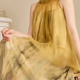 Halter Neck Tulle Contrast Ombre Long Dress with Lining - 3 Colors Available - liwisi