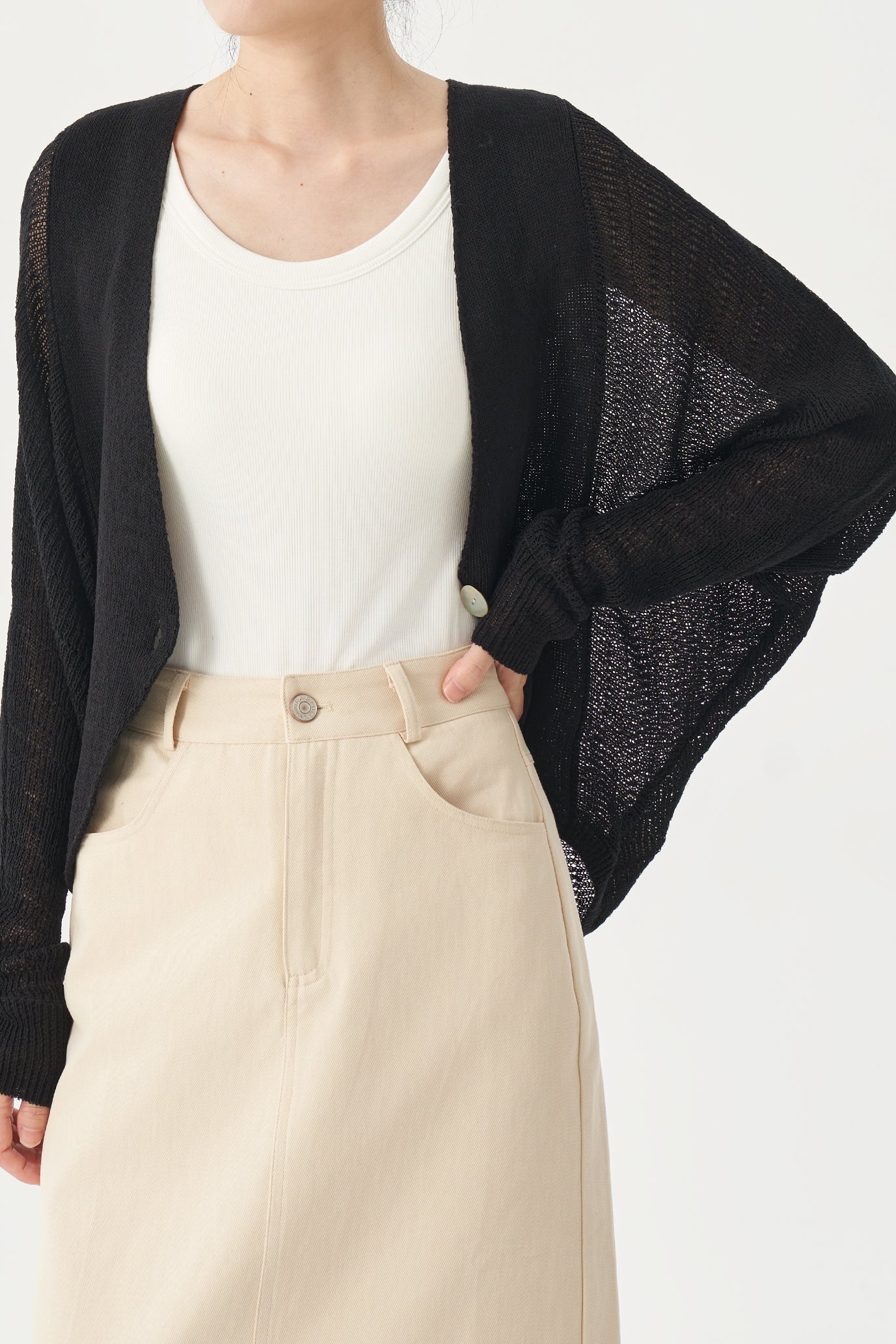 Plain Batwing Sleeve V-Neck Knit Cardigan - 2 Colors Available - liwisi