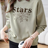 Casual Letter Embroidered Faux Layered Collar Sweatshirt - liwisi