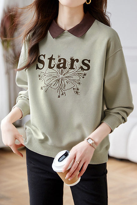 Casual Letter Embroidered Faux Layered Collar Sweatshirt - liwisi