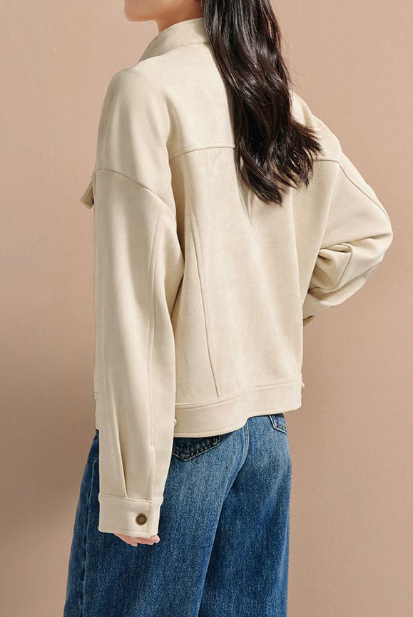 Stand Collar Short Jacket with Lining - 2 Colors Available - liwisi