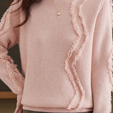 Bottle Neck Fringe Decor Long Sleeve Sweater - 4 Colors Available - liwisi