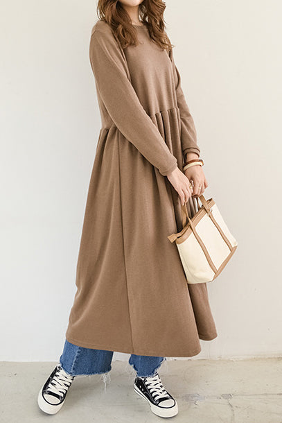 Round Neck Simple Long Maxi Flare Dress - 5 Colors Available - liwisi