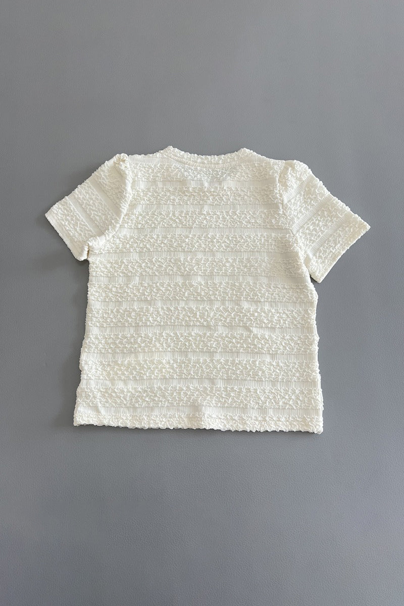 Round Neck Embossed Striped T-Shirt - 2 Colors Available - liwisi