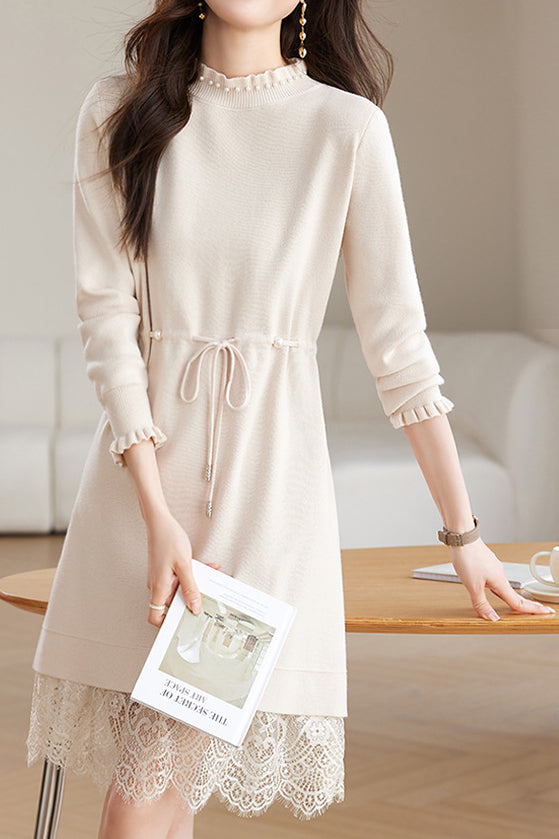 Pearl Beaded Decor Knit Dress - 2 Colors Available - liwisi