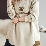 Hooded Logo Embroidery Drop Shoulder Hoodie - liwisi