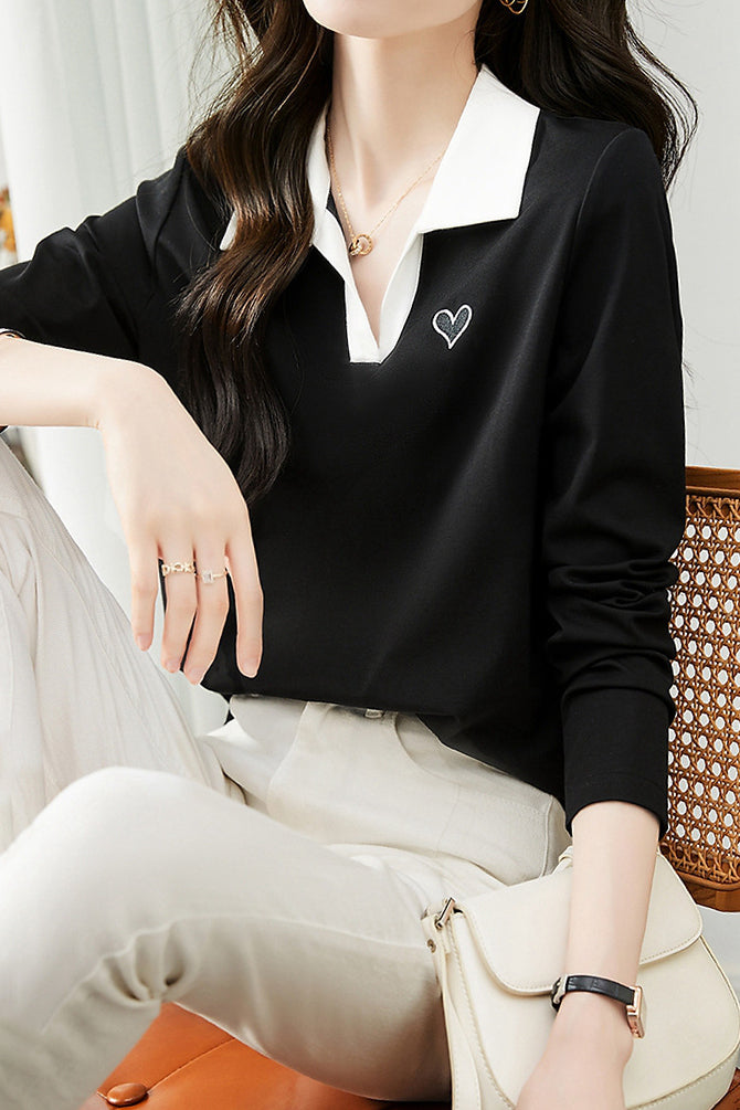 Skipper Collar Heart Logo Embroidered T-Shirt - liwisi
