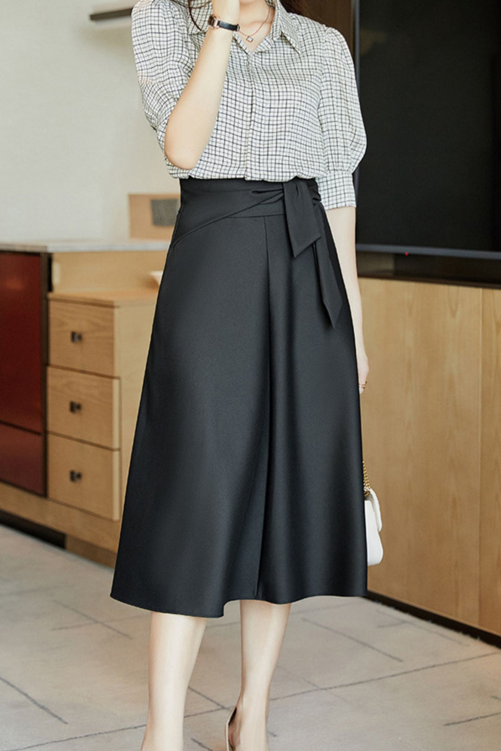 Volume Semi-Flare Skirt with Tie Belt - liwisi