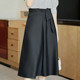 Volume Semi-Flare Skirt with Tie Belt - liwisi