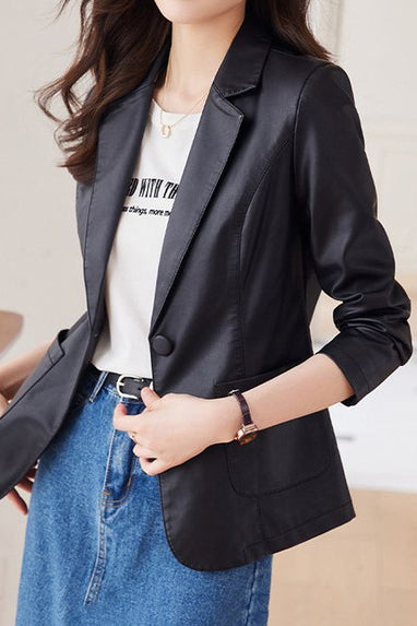 Montgomery Collar Leather Tailored Jacket - 2 Colors Available - liwisi