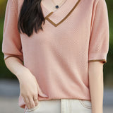 Asymmetrical Chelsea Collar Short Sleeve Knit - 3 Colors Available - liwisi