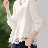 Versatile Fashionable Lace Patchwork Polo Sweatshirt - liwisi