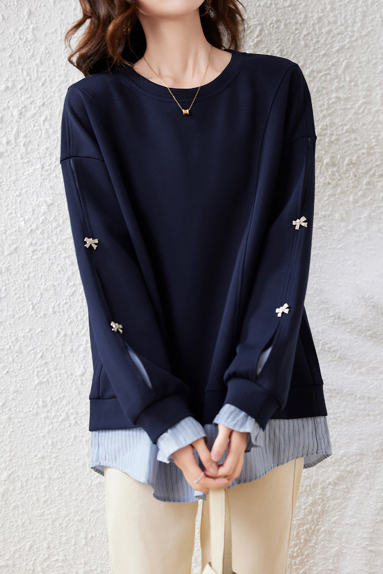 Layered Look Drop Shoulder Striped Contrast Sweatshirt - liwisi
