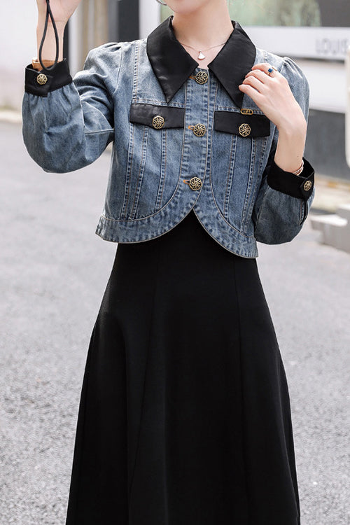 Two-Piece Set: Stand Collar Wrap Jacket + Casual Long Dress - 2 Colors Available - liwisi