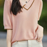 Asymmetrical Chelsea Collar Short Sleeve Knit - 3 Colors Available - liwisi