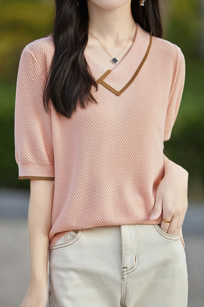 Asymmetrical Chelsea Collar Short Sleeve Knit - 3 Colors Available - liwisi