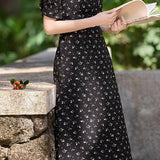 V-Neck Floral Long Tie-Belted Dress - liwisi