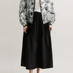 Stand Collar Ink Print Piped Hem Blouson - liwisi