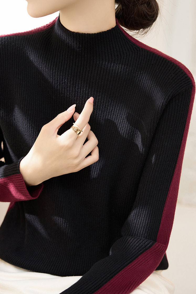 Early Autumn Color-Block Long-Sleeve Knit Top - liwisi