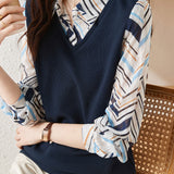 Layered Look Printed Contrast Vest Shirt - liwisi
