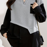 Layered Look Skipper Collar Knit Shirt - liwisi