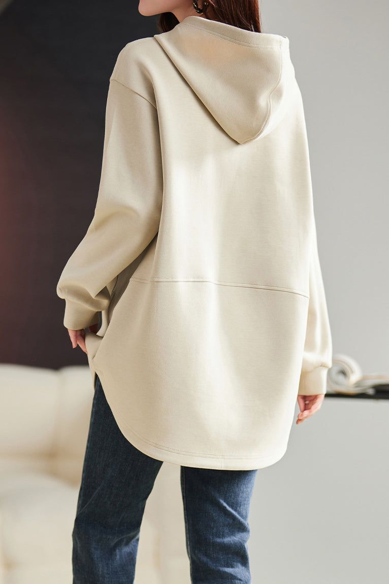 Hooded Logo Embroidery Drop Shoulder Hoodie - liwisi