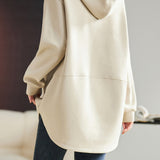Hooded Logo Embroidery Drop Shoulder Hoodie - liwisi